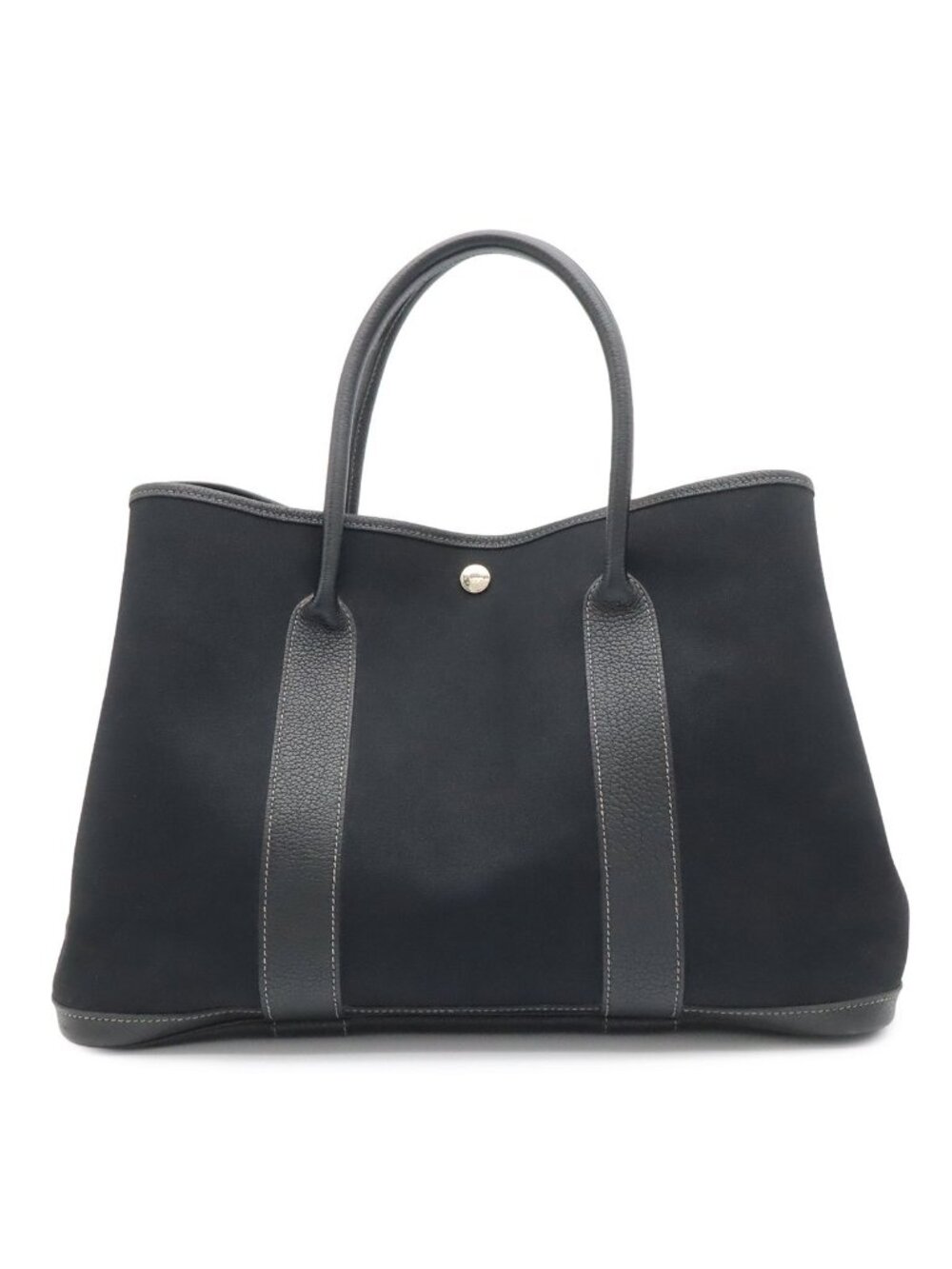 Hermes Garden Party PM Tote Shoulder Bag Toile Officier Leather Black Silver